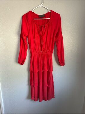Anthropologie Sunday in Brooklyn Red Long Sleeve Tiered Midi Dress